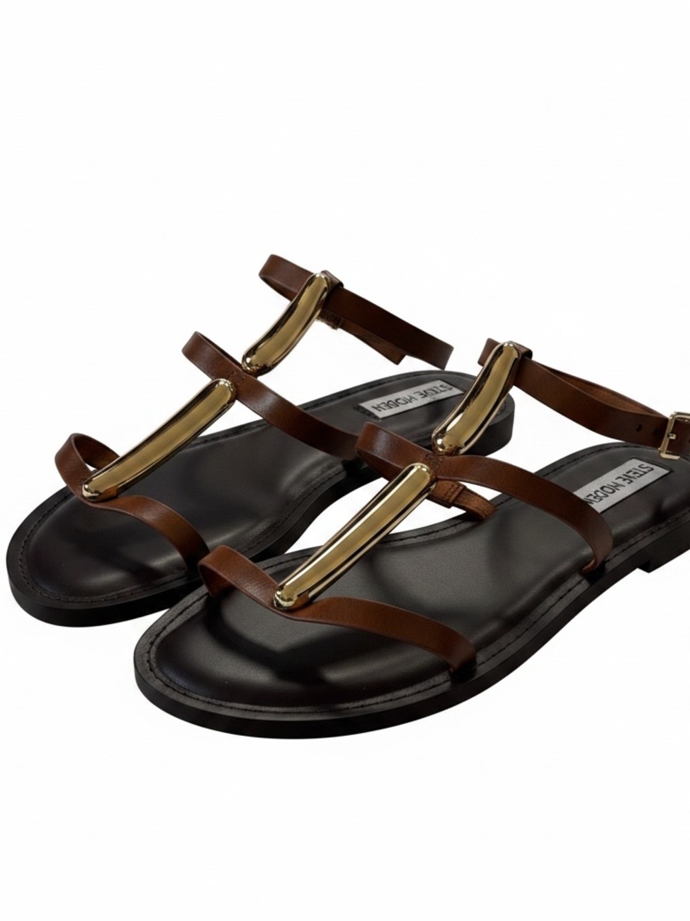 Steve Madden Brown Leather Strappy Sandals with Gold Hardware